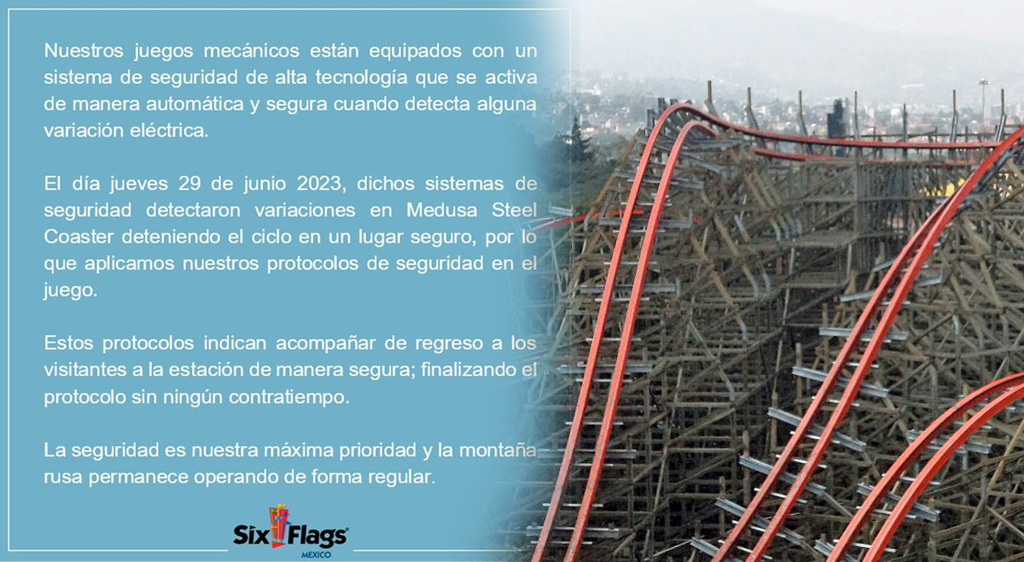 Six Flags Mexico y su aclaraciòn sobre Medusa Steel Coaster.