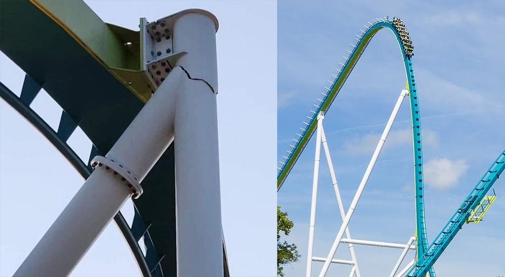 Fury325 coaster y la grieta en un soporte.